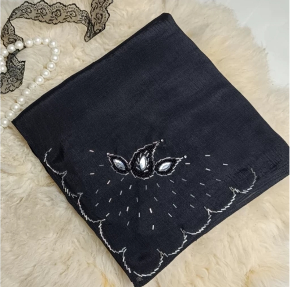 روسری فوق مشکی نخی نگین دوزی