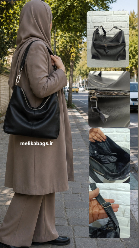 کیف دوشی چرمی مدل هوبو مشکی